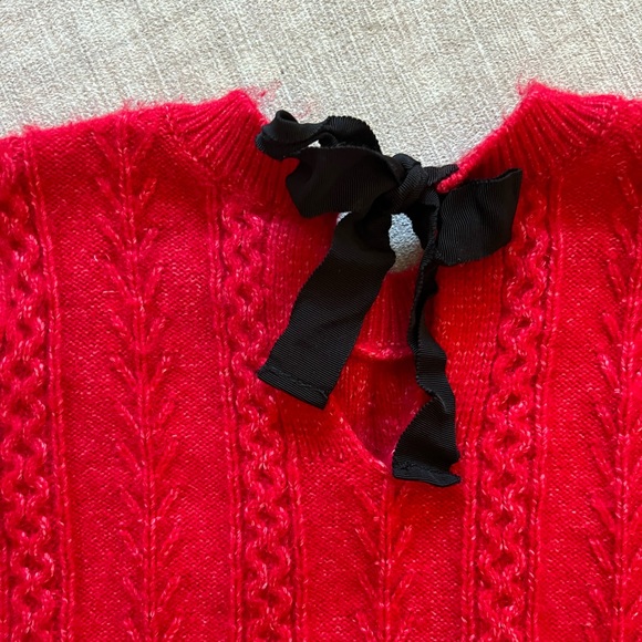 LOFT Cable Knit Pom Pom Tie Neck Sweater - Picture 5 of 6